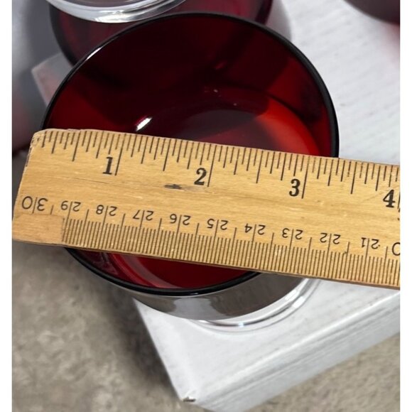 4 Vintage Ruby Red Glass Dessert Sherbet Bowls With Clear Pedestal Base France - Picture 6 of 14